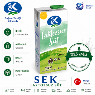 Sek Laktozsuz Süt (%1.5 Yağlı) 1L x 12